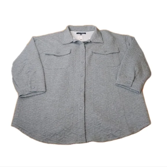 Simply Southern Quilted Shirt Jacket Woman XXL Heather Gray Button Shacket Nwt - Picture 4 of 11